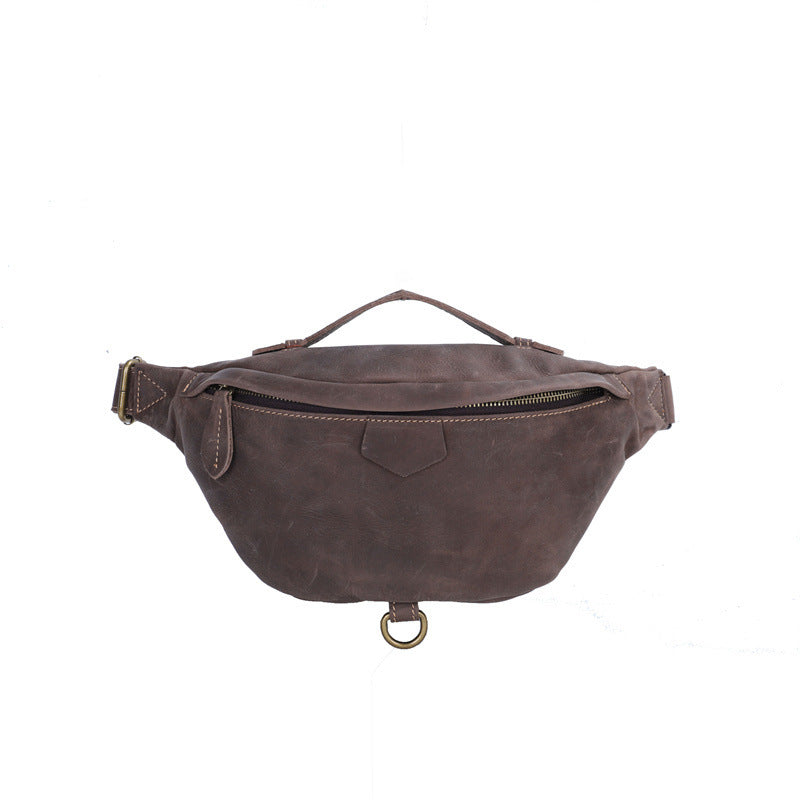 Men's Bust Bag Genuine Cowhide Leather Retro Casual Fashion Waist Pouch Shoulder Bag Crossbody Bag for Men