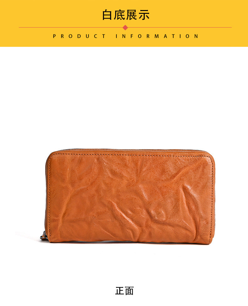 Men's Wallet Cowhide Genuine Leather Clutch Bag Mobile Phone Bag Retro Casual Men's Handbag