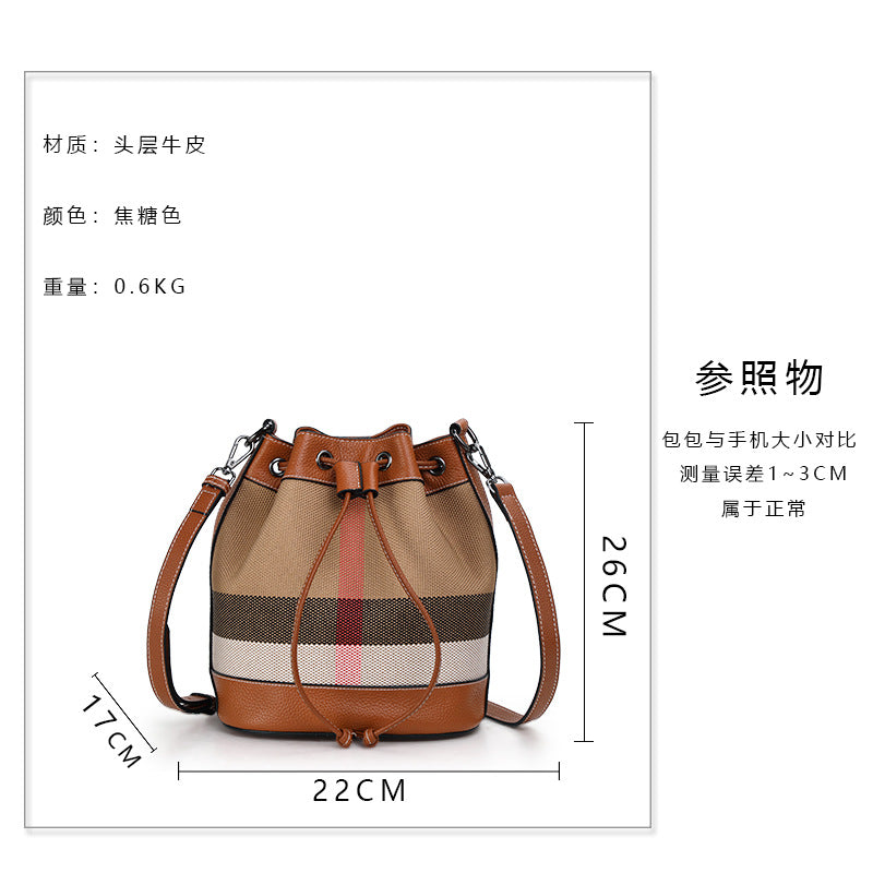 Women's handbag Plaid leather crossbody bag Large capacity canvas bag Shoulder bag that goes with anything.Pochette