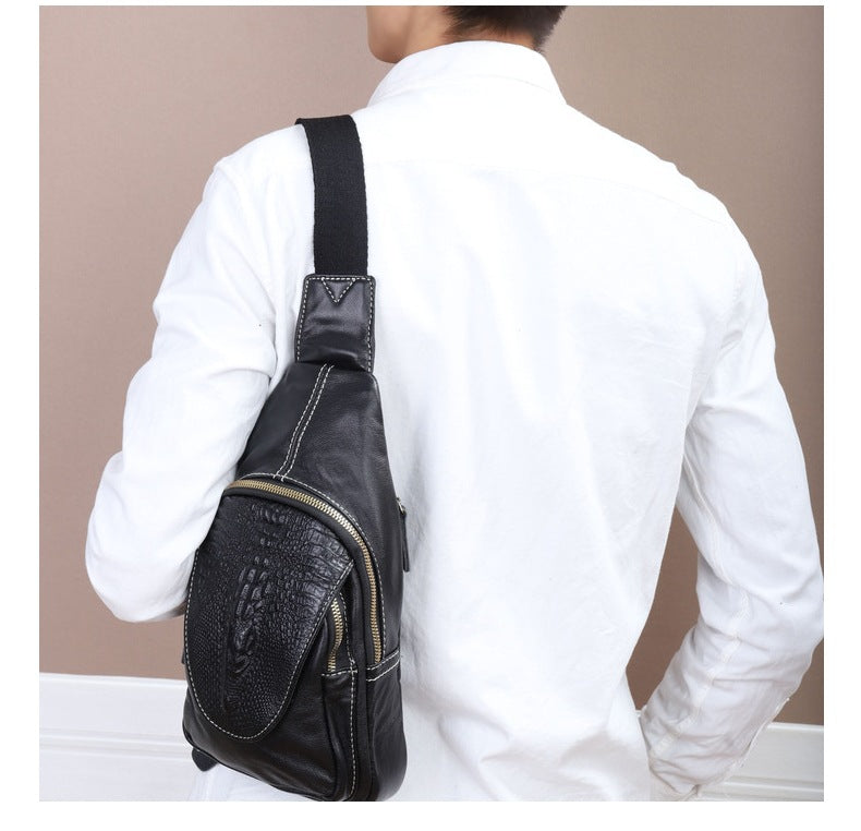 Men's Bust Bag Shoulder Bag Cowhide Crocodile Crest Retro Casual Crossbody Bag for Men