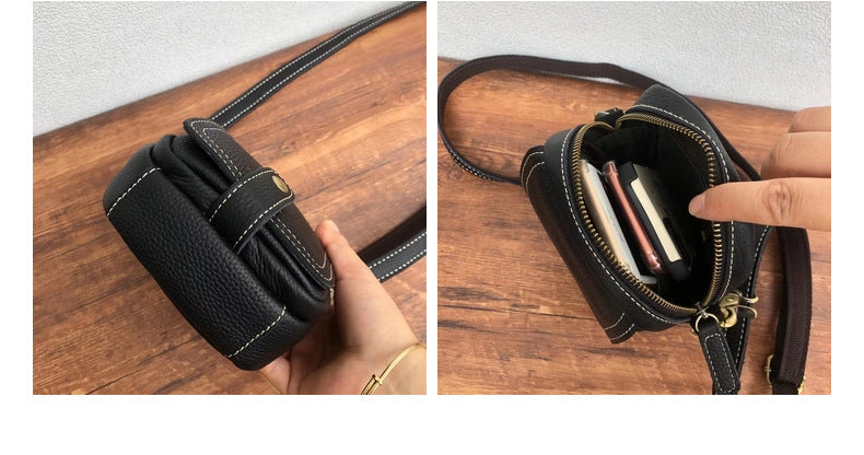 Men's Shoulder Bag Genuine Cowhide Leather Korean Fashion Simple Retro Smartphone Pouch Crossbody Bag for Men