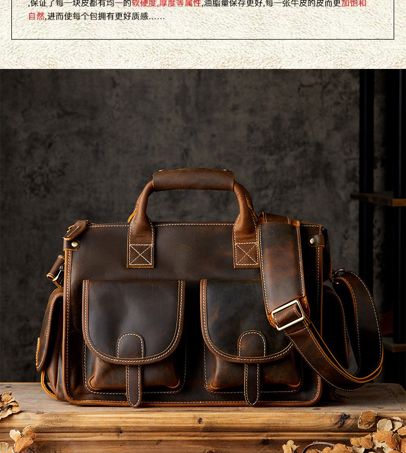 Men's original handmade handbag travel bag cowhide genuine leather messenger bag crossbody shoulder bag