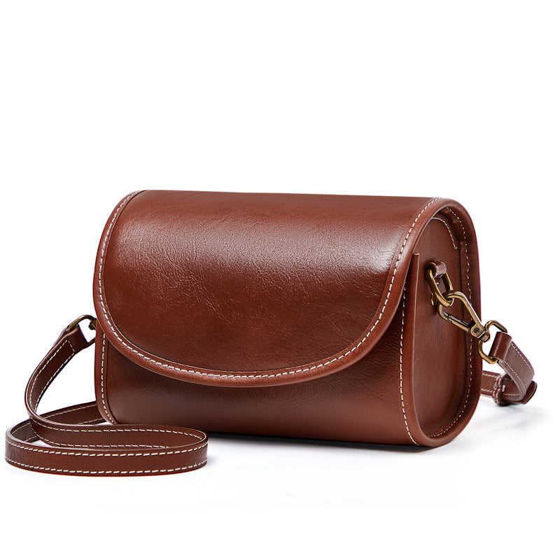 Women's bag retro genuine leather bag cowhide small bag simple temperament shoulder bag.Pochette