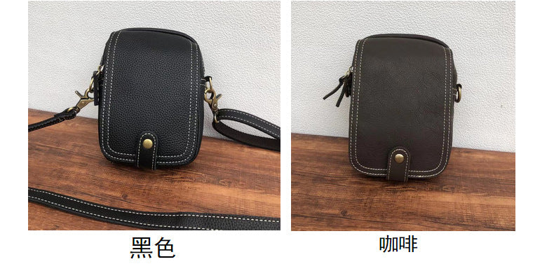Men's Shoulder Bag Genuine Cowhide Leather Korean Fashion Simple Retro Smartphone Pouch Crossbody Bag for Men