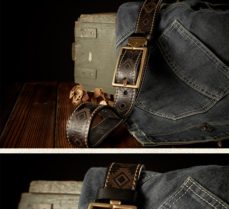 Men's Belt Cowhide Genuine Leather Vintage Handmade Double Sided Dual-use Needle Buckle Work Wear Jeans Fashion Belt for Men