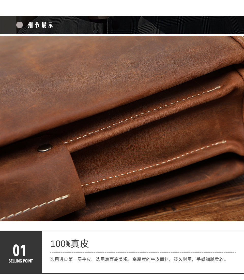 Men's Briefcase Cowhide Genuine Leather Retro Business Men Computer Bag