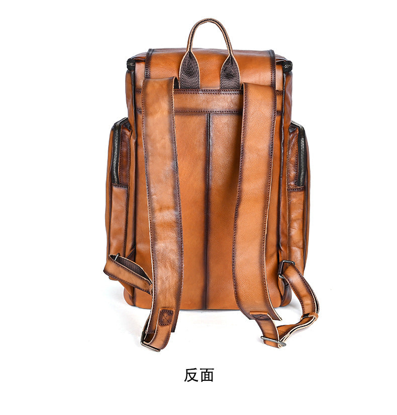 Men's backpack genuine cowhide leather retro unisex casual travel bag business bag