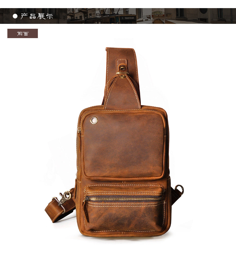 Men's bust bag Genuine cowhide leather outdoor multipurpose crossbody bag for men