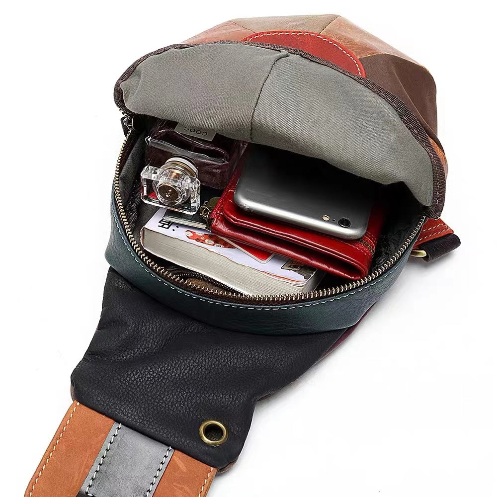 Men's Shoulder Bag Genuine Cowhide Leather Retro Fashion Hat Bag Bust Bag Men's Waist Pouch Crossbody Bag