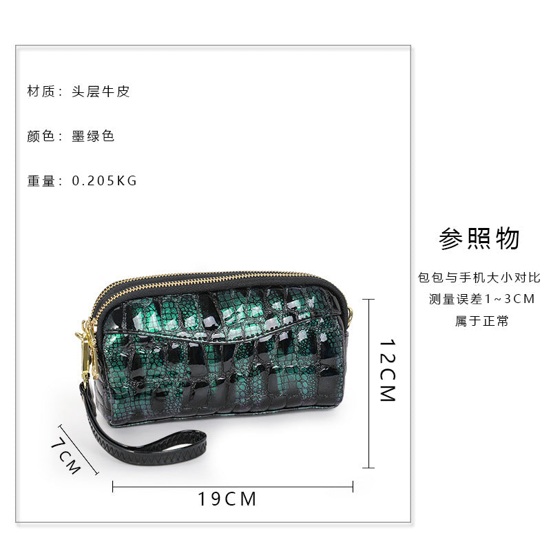Ladies Handbag Genuine Leather Crocodile Pattern Clutch Bag Temperament Large Capacity Double Zipper Fashion Temperament Shoulder Bag.Pochette