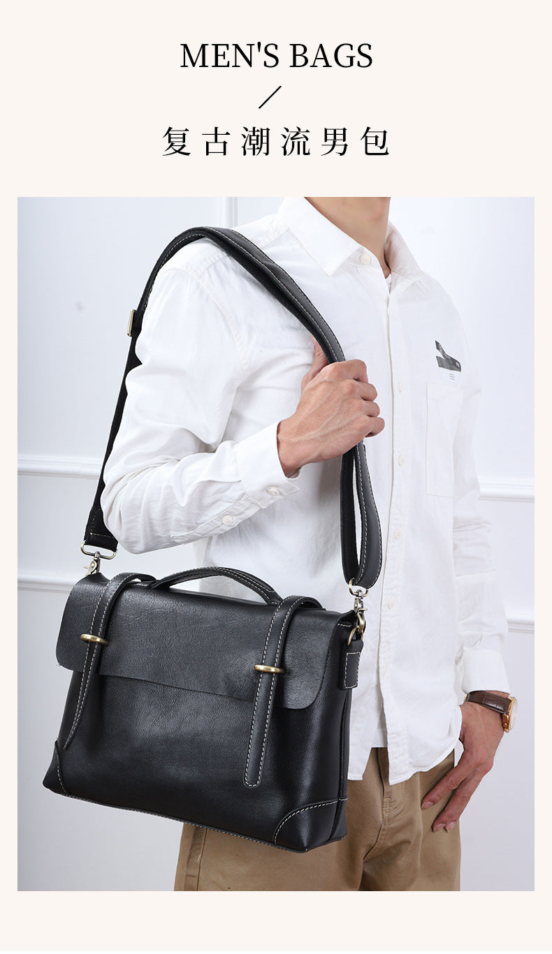 Men's Shoulder Bag Retro Cowhide Crazy Horse Messenger Bag Casual Fashion Large Capacity Crossbody Bag for Men Computer Bag