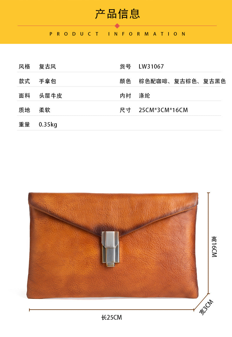 Men's Clutch Bag Cowhide Genuine Leather Retro Casual Men's Handbag