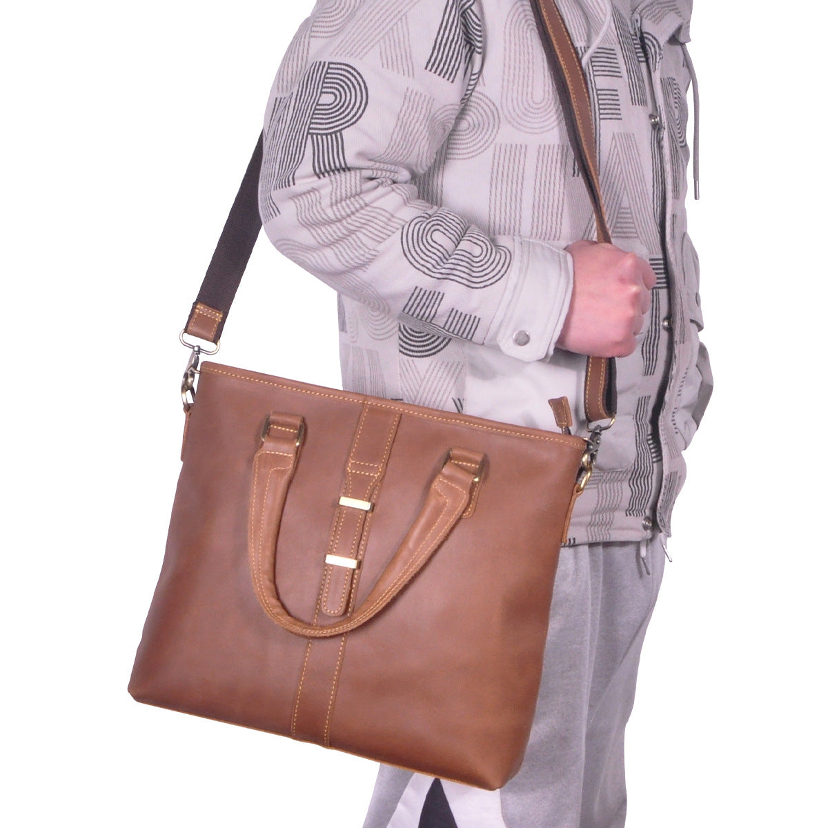 Men's Briefcase Shoulder Bag Retro Business Handbag Cowhide Genuine Leather Men Computer Bag