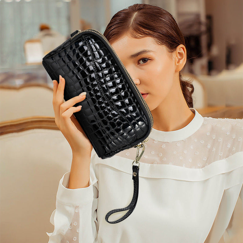Ladies Handbag Genuine Leather Crocodile Pattern Clutch Bag Temperament Large Capacity Double Zipper Fashion Temperament Shoulder Bag.Pochette