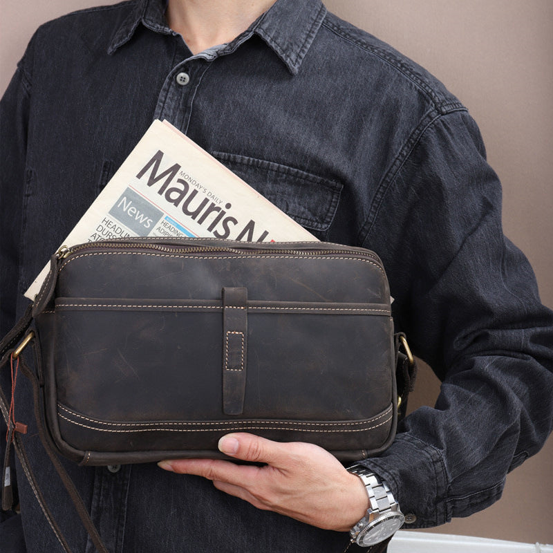 Men's Shoulder Bag Genuine Cowhide Leather Retro Fashion Commuter Crossbody Bag for Men