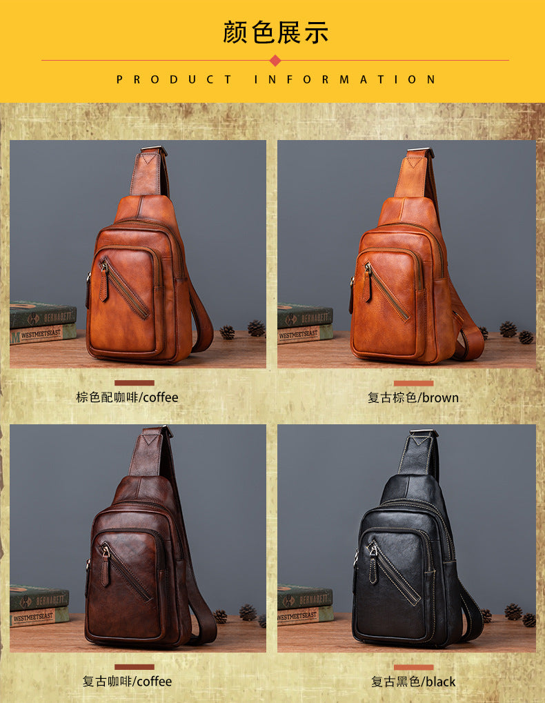 Men's Crossbody Bag Genuine Cowhide Leather Retro Casual Men's Bust Bag