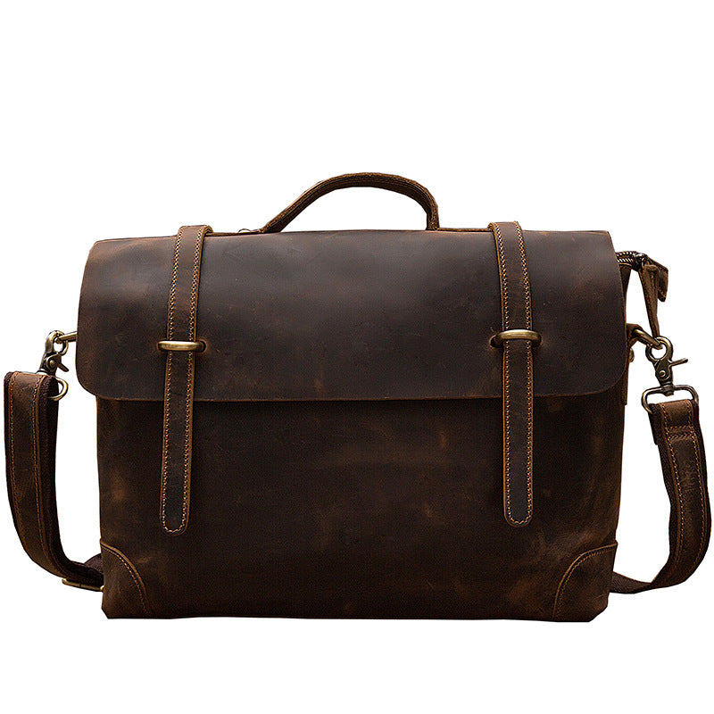 Men's Messenger Bag Handmade Genuine Cowhide Leather Crazy Horse Retro Handbag Handbag Men's Briefcase Crossbody Shoulder Bag
