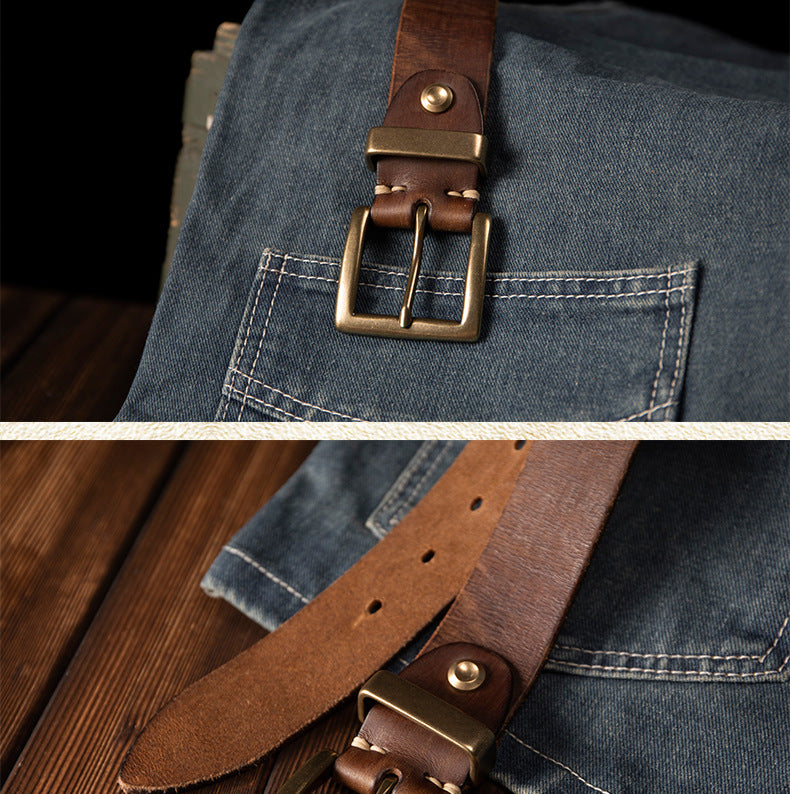 Men's Belt Genuine Cowhide Leather Casual Vintage Copper Needle Buckle Unique Men's Belt