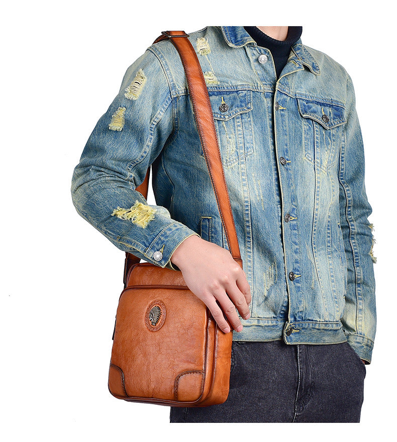 Men's Shoulder Bag Genuine Cowhide Leather Casual Retro Crossbody Bag for Men