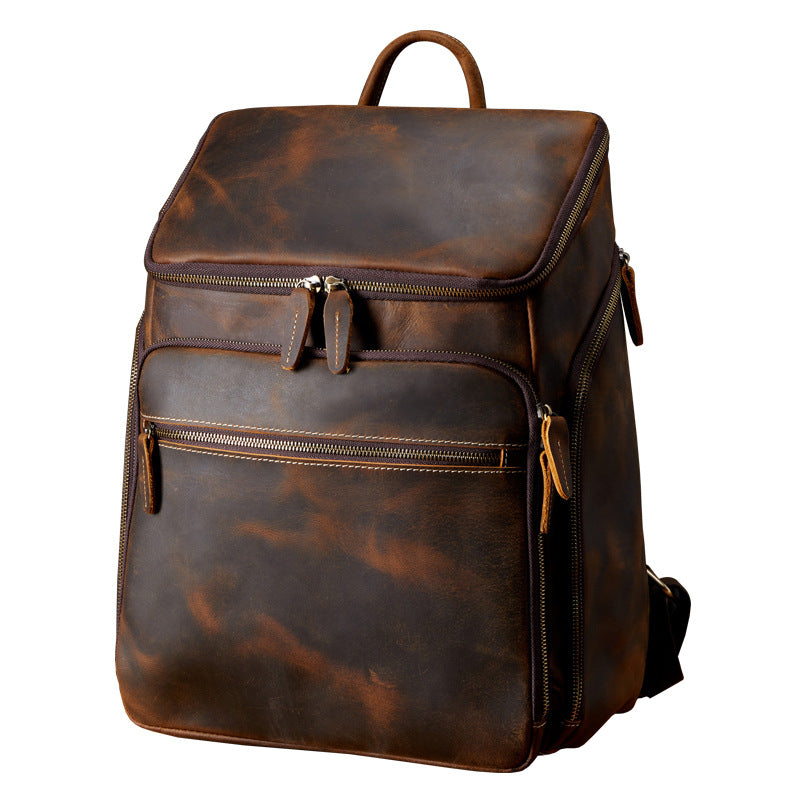 Men's backpack, handmade, genuine cowhide leather, retro outdoor men's travel bag, computer bag