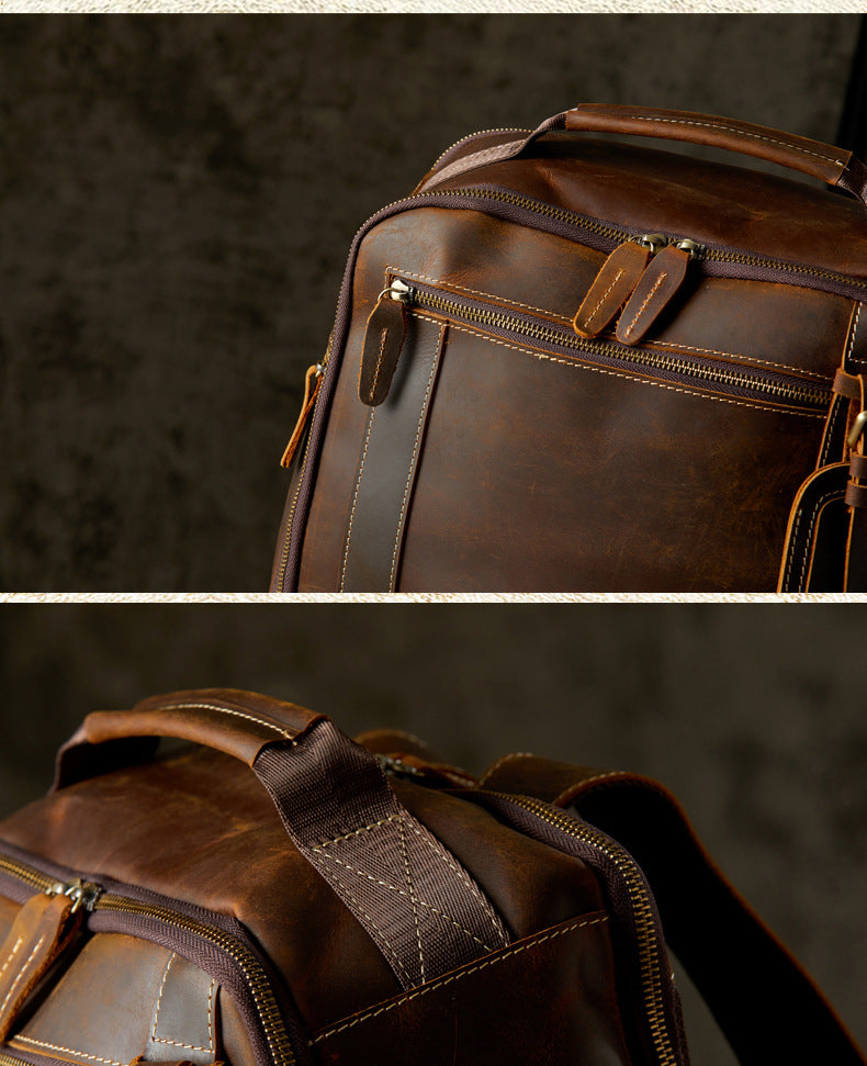 Men's Rucksack Handmade Cowhide Crazy Horse Retro Travel Luggage Computer Bag for Men