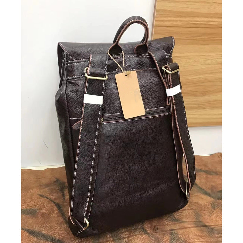 Men's backpack genuine cowhide leather commuting casual fashion large capacity travel bag for men