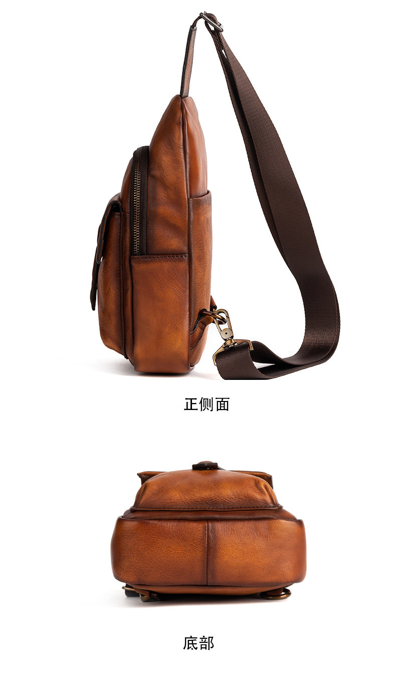 Men's bust bag Genuine cowhide leather retro casual crossbody bag for men