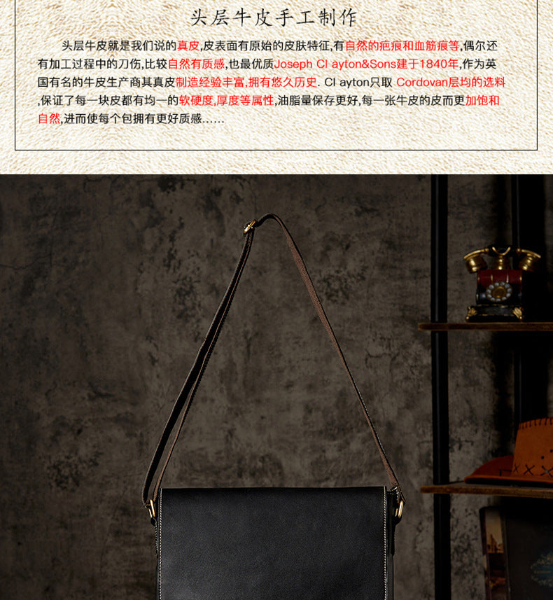 Men's Shoulder Bag Original Handmade Genuine Cowhide Leather Casual Messenger Bag Crossbody Bag