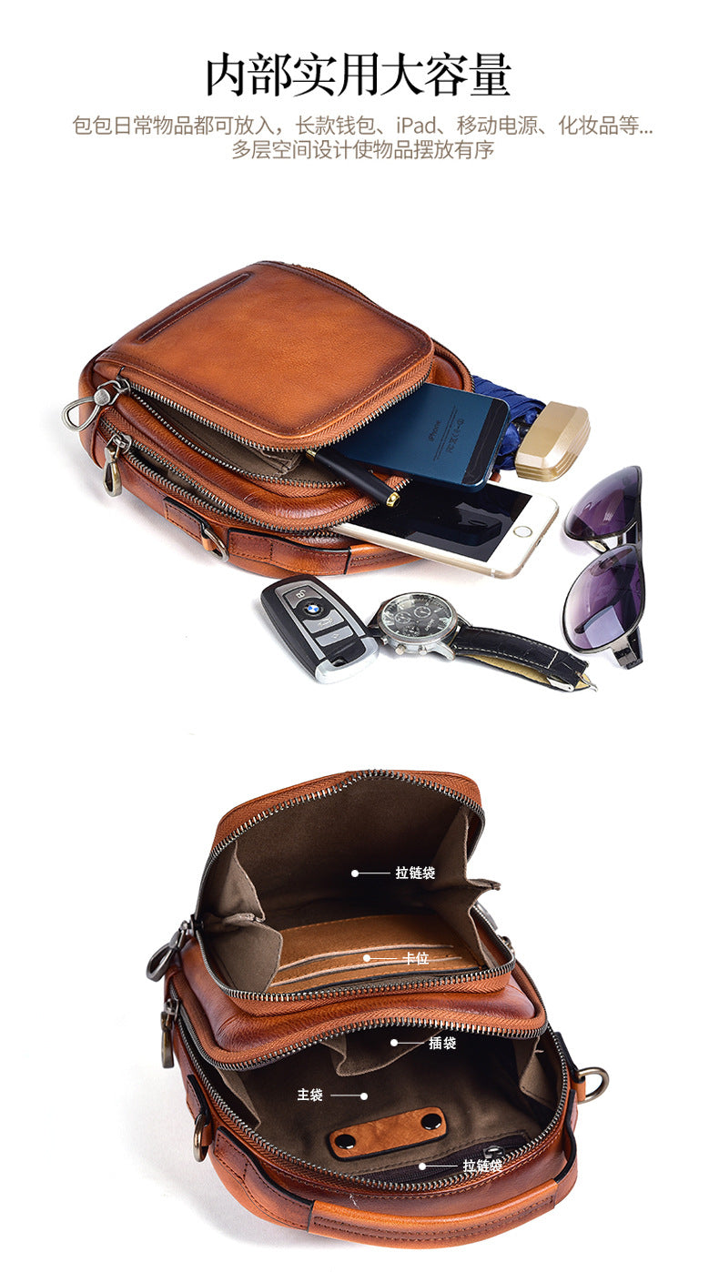 Men's Shoulder Bag Genuine Cowhide Leather Retro Casual Crossbody Bag for Men