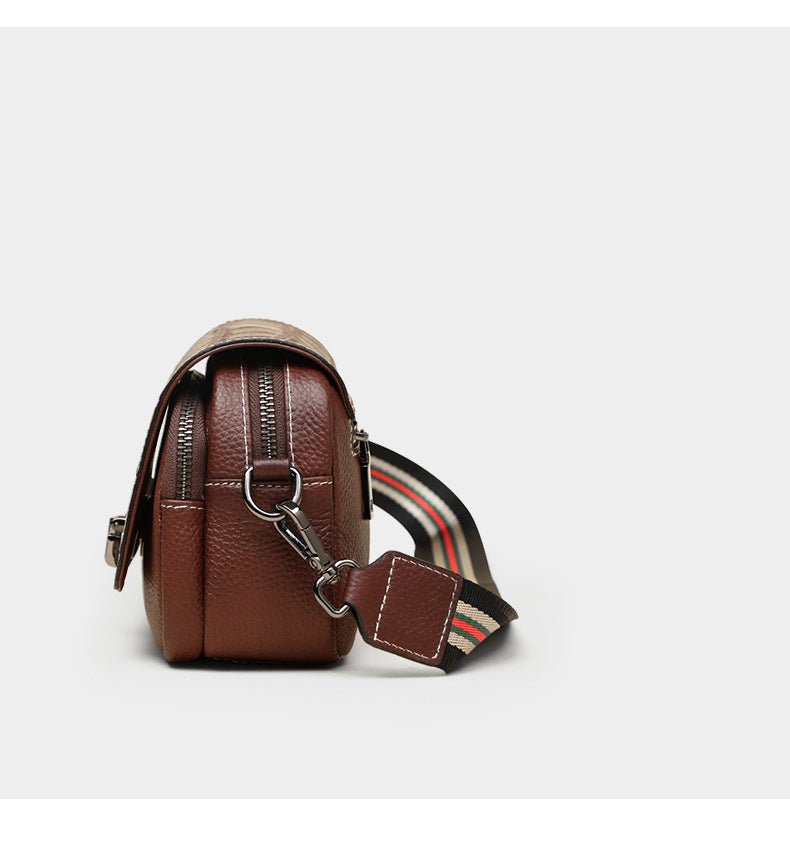 Genuine Leather Bag Women's Fashion Broadband Fish Pattern Casual Retro Shoulder Bag.Pochette