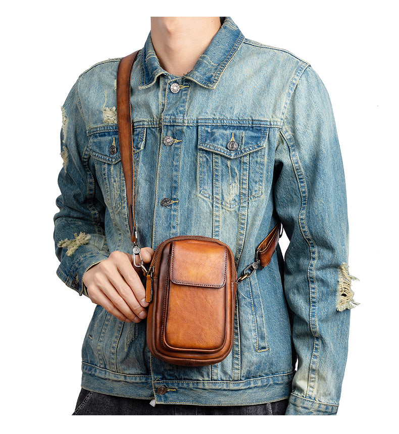 Men's Shoulder Bag Genuine Cowhide Leather Retro Casual Crossbody Bag for Men