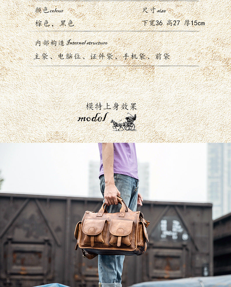 Men's original messenger bag Genuine cowhide leather handmade handbag crossbody shoulder bag for men