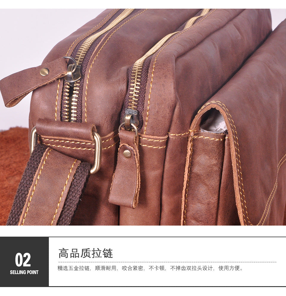 Men's Briefcase Genuine Cowhide Leather Retro Crossbody Bag Men's Shoulder Bag Computer Bag