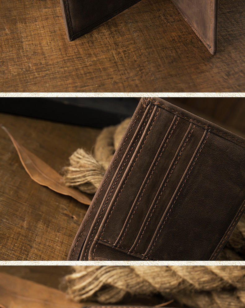 Men's Short Wallet Original Cowhide Genuine Leather Card Holder Retro Men's Wallet Card Bag
