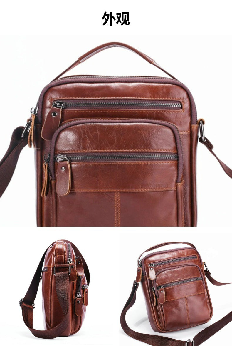 Men's Shoulder Bag Genuine Cowhide Leather Crazy Horse Retro Casual Large Capacity Crossbody Bag for Men