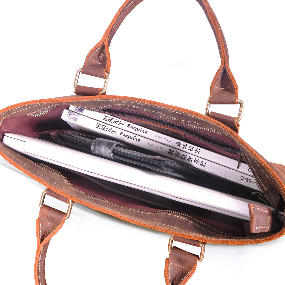 Men's Briefcase Handbag Cowhide Genuine Leather Retro Business Men Computer Bag