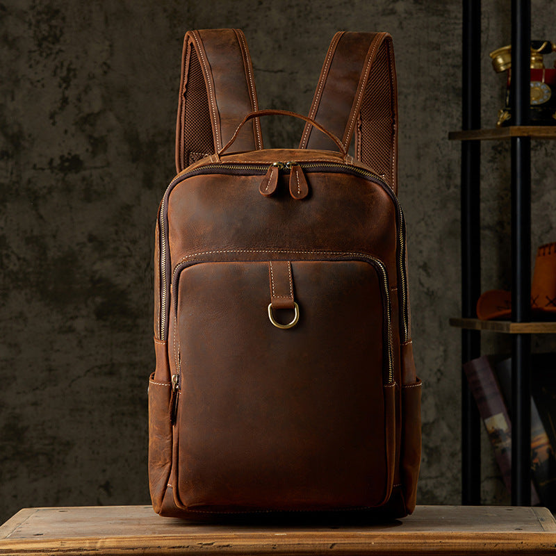 Men's Backpack Cowhide Genuine Leather Retro Casual Fashion Handmade Travel Bag Men's Computer Bag Rucksack