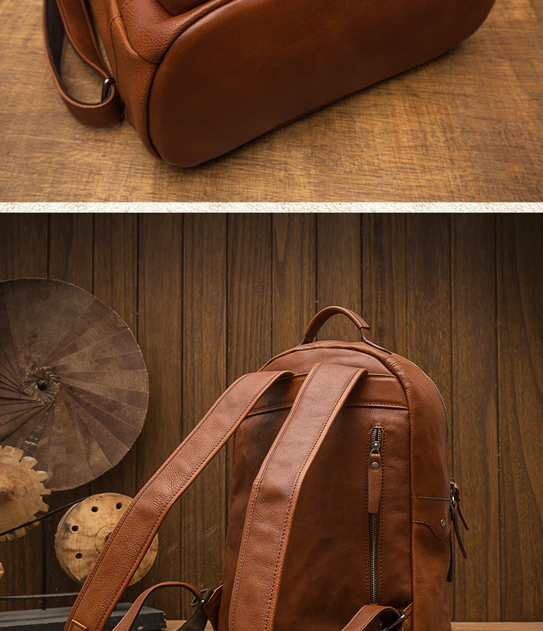 Men's backpack handmade cowhide genuine leather simple casual quality travel bag