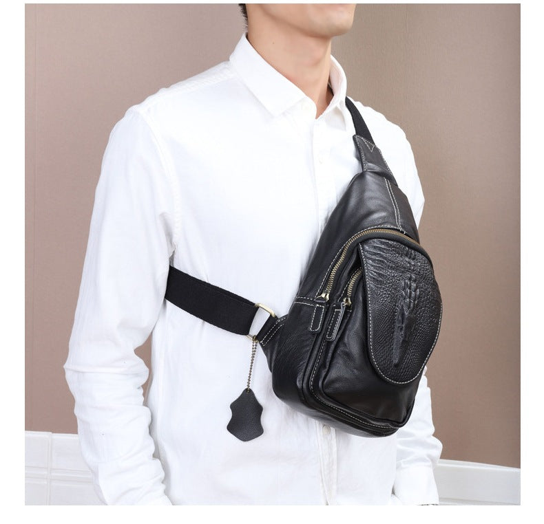Men's Bust Bag Shoulder Bag Cowhide Crocodile Crest Retro Casual Crossbody Bag for Men