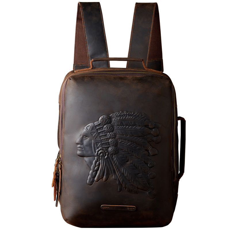 Men's Rucksacks Cowhide Genuine Leather Crazy Horse Handmade Handbags Fashion Computer Bags for Men
