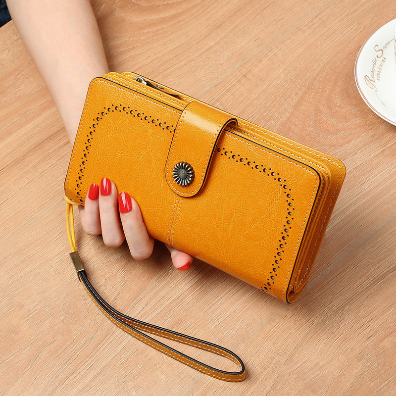 Wallet Women's Bag Wallet Openwork Genuine Leather Long Wallet Clutch Bag Women's Wallet
