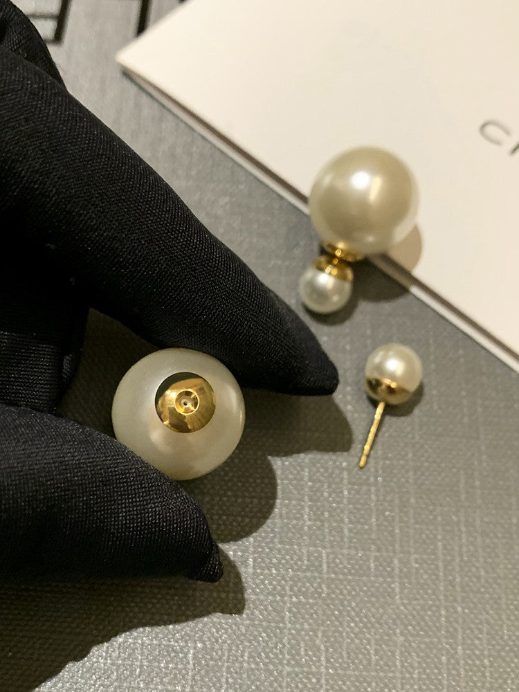 D pearl size double-sided pearl earrings women's luxury retro luxury earrings temperament earrings