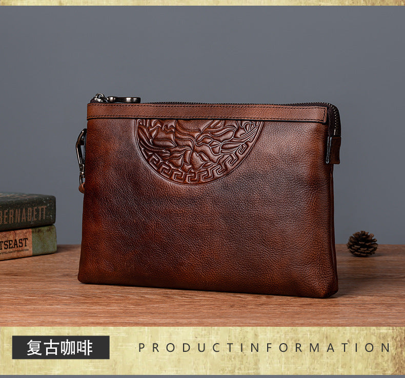 Men's Clutch Bag Genuine Cowhide Leather Retro Casual Men's Handbag