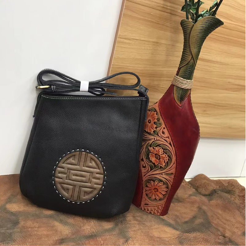 Men's Shoulder Bag Genuine Cowhide Leather Retro Fashion Casual Crossbody Bag for Men
