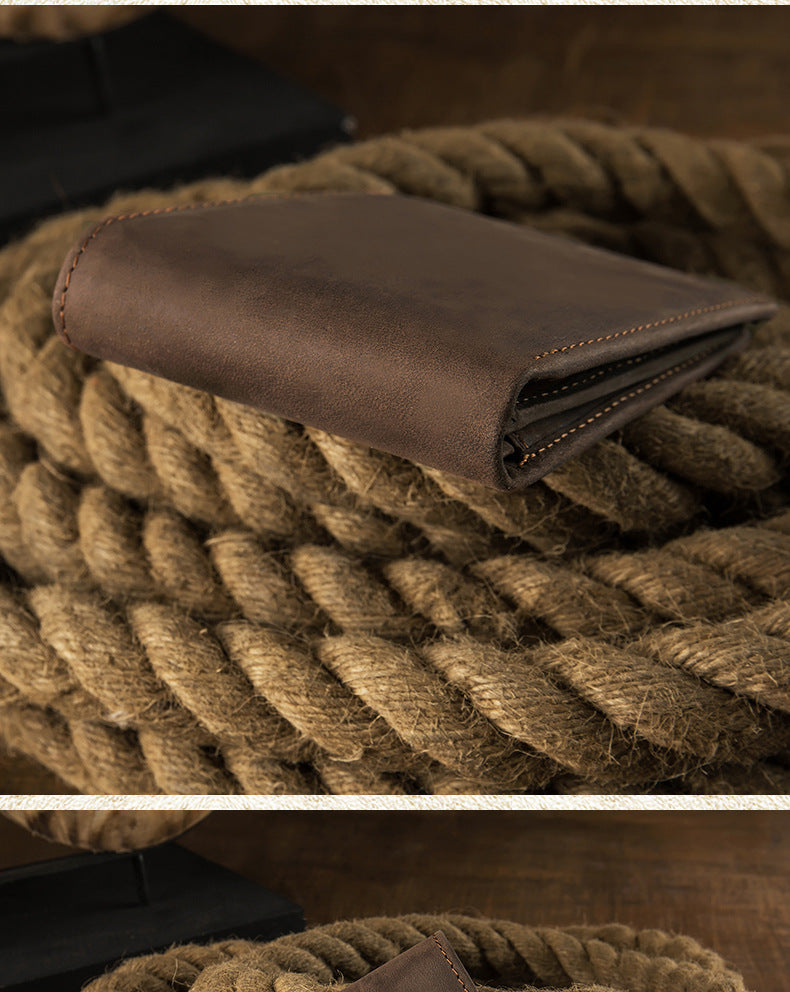 Men's Short Wallet Original Cowhide Genuine Leather Card Holder Retro Men's Wallet Card Bag