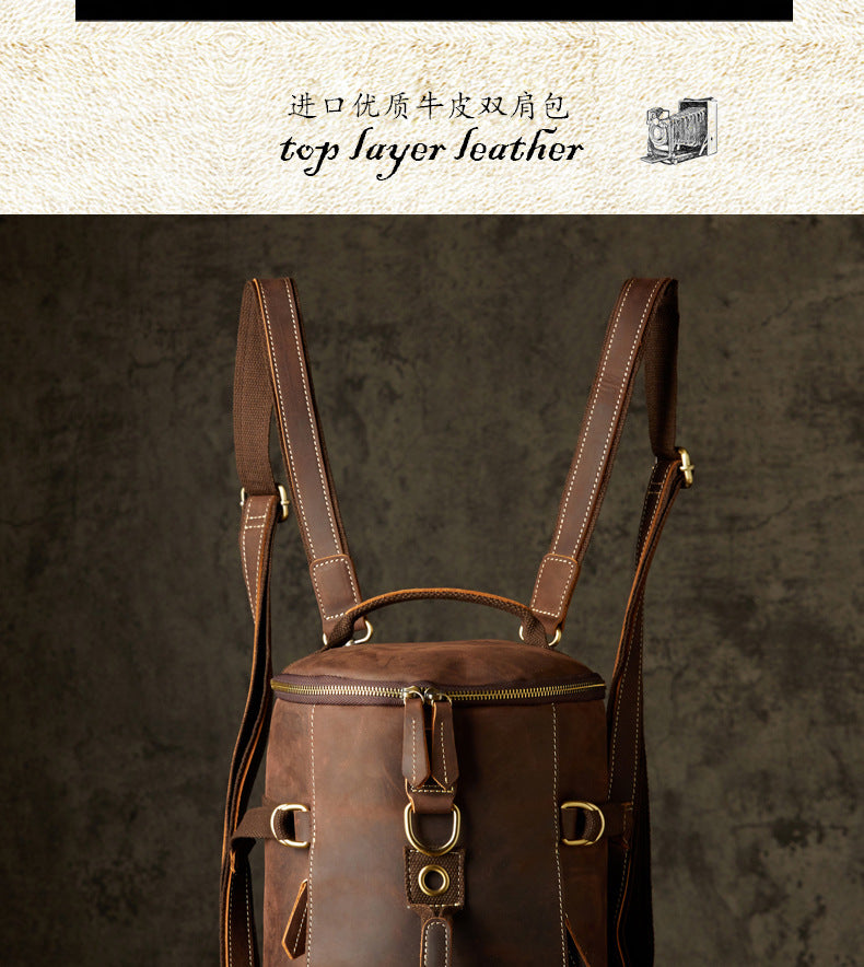 Men's Rucksack Genuine Cowhide Leather Handmade Crazy Horse Original Retro Large Capacity Travel Bag