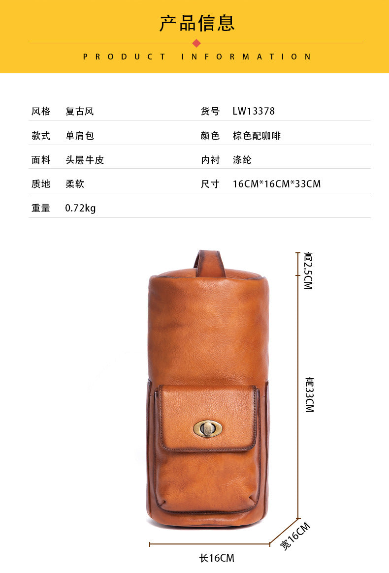 Men's bust bag Genuine cowhide leather retro fashion crossbody bag for men