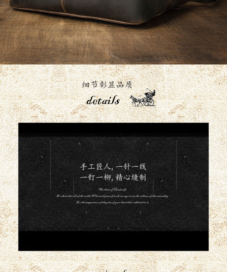 Men's Messenger Bag Handmade Genuine Cowhide Leather Crazy Horse Retro Casual Shoulder Bag Crossbody Computer Bag