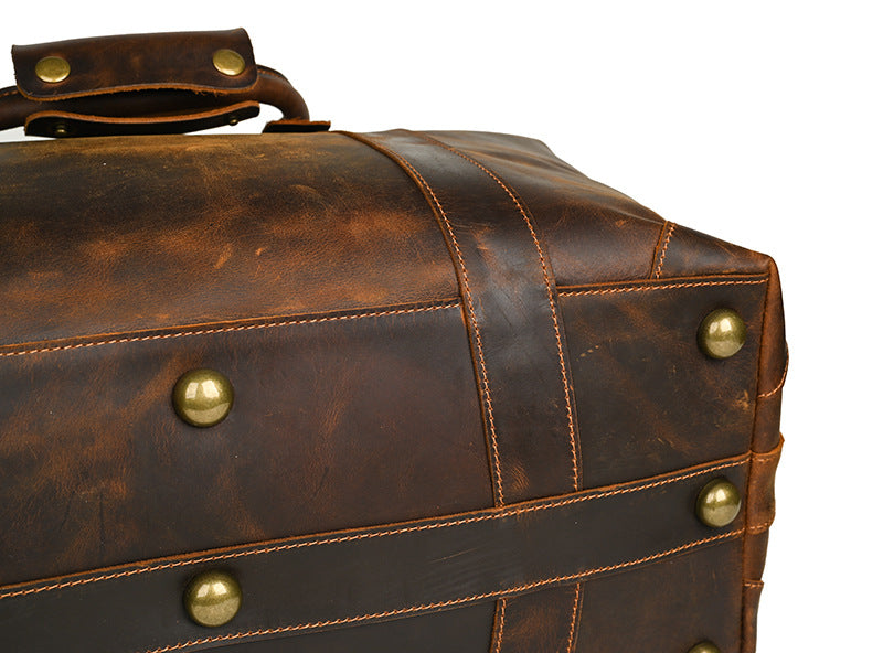 Men's Handbag Genuine Cowhide Luggage Bag Retro Casual Large Capacity Business Travel Bag for Men