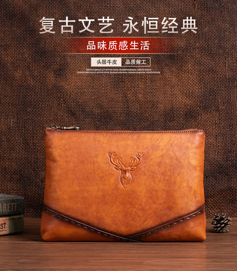 Men's Clutch Bag Genuine Cowhide Leather Casual Men's Handbag